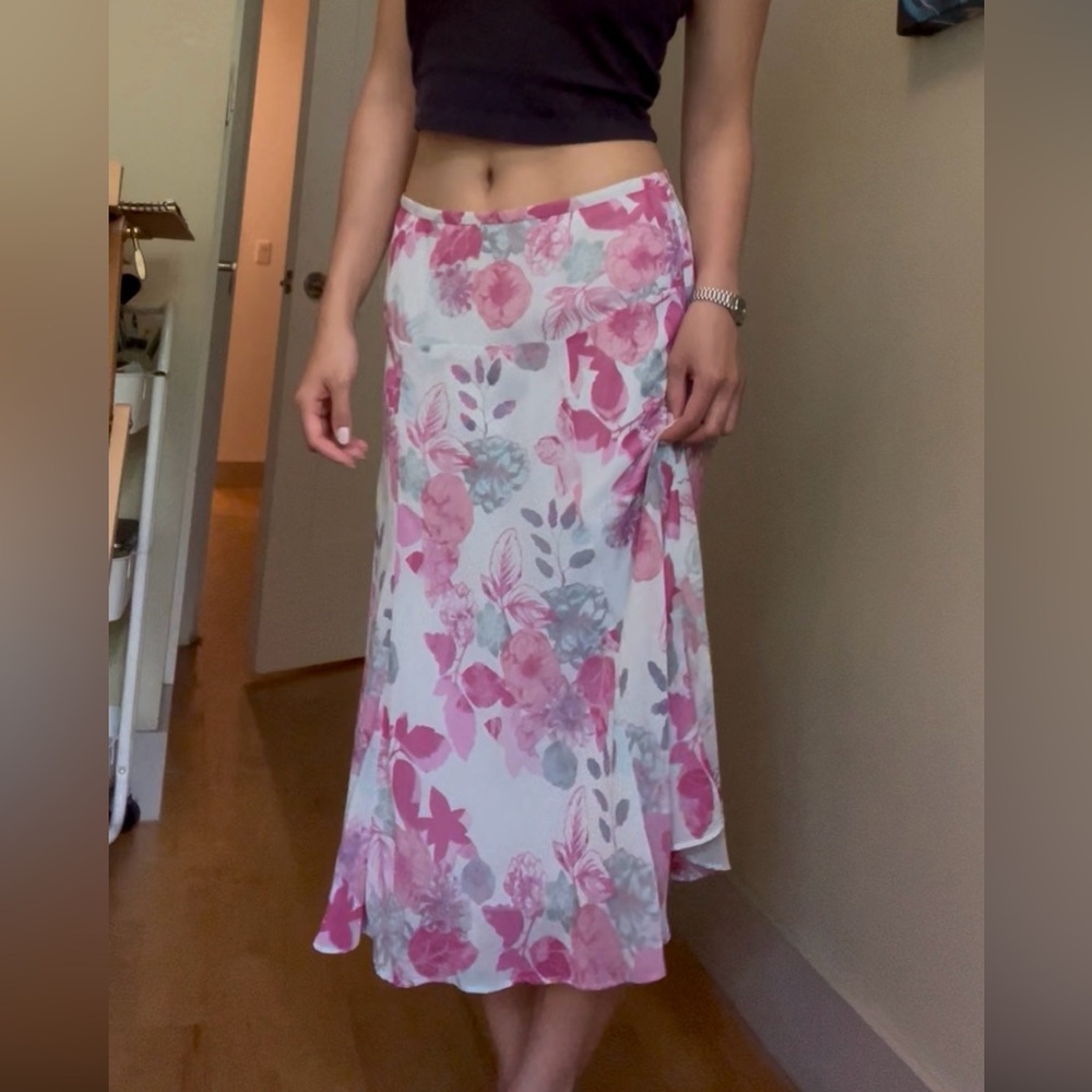 vtg pastel floral midi skirt